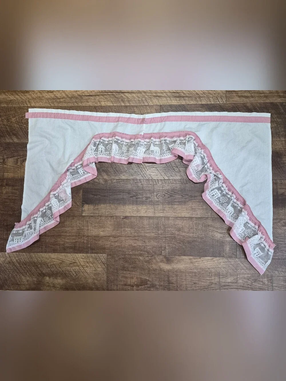 Vintage Cottagecore Primitive Country Lace Window Valance Ruffled Set